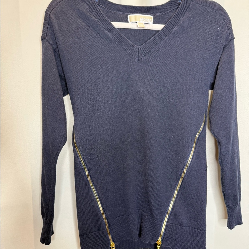 Michael Kors Black Knit Sweater with Gold Label Accent
